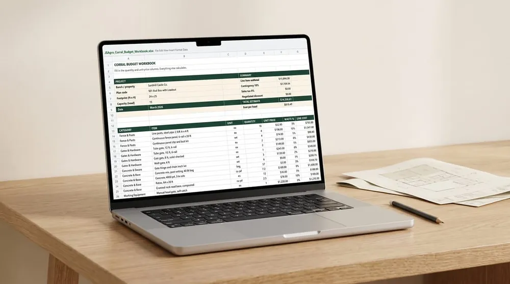 The budget workbook open on a laptop showing cost per head